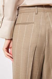 Elisa pants wide hazelnut pinstripe beige