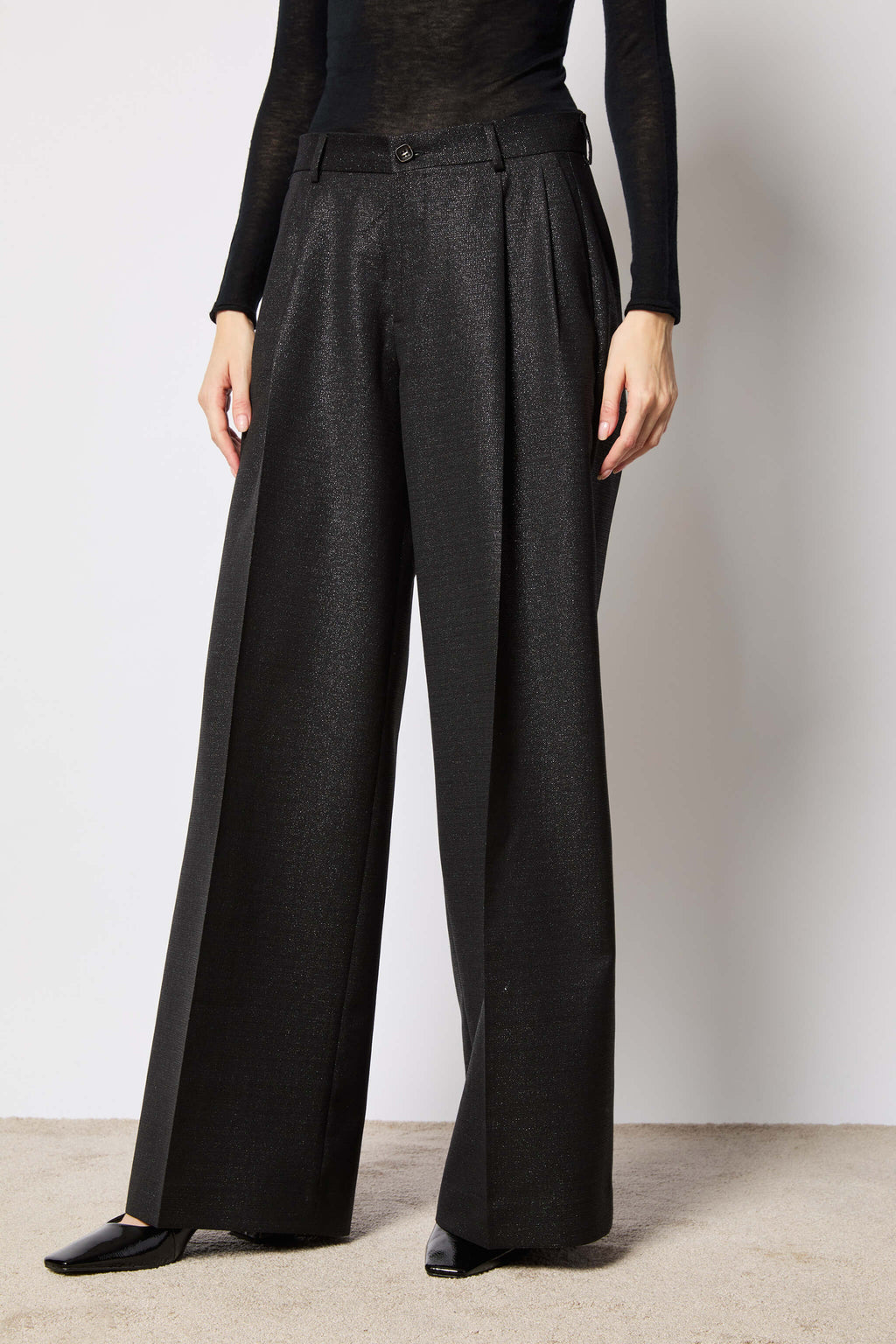 Pantalone Elisa ampio lurex nero