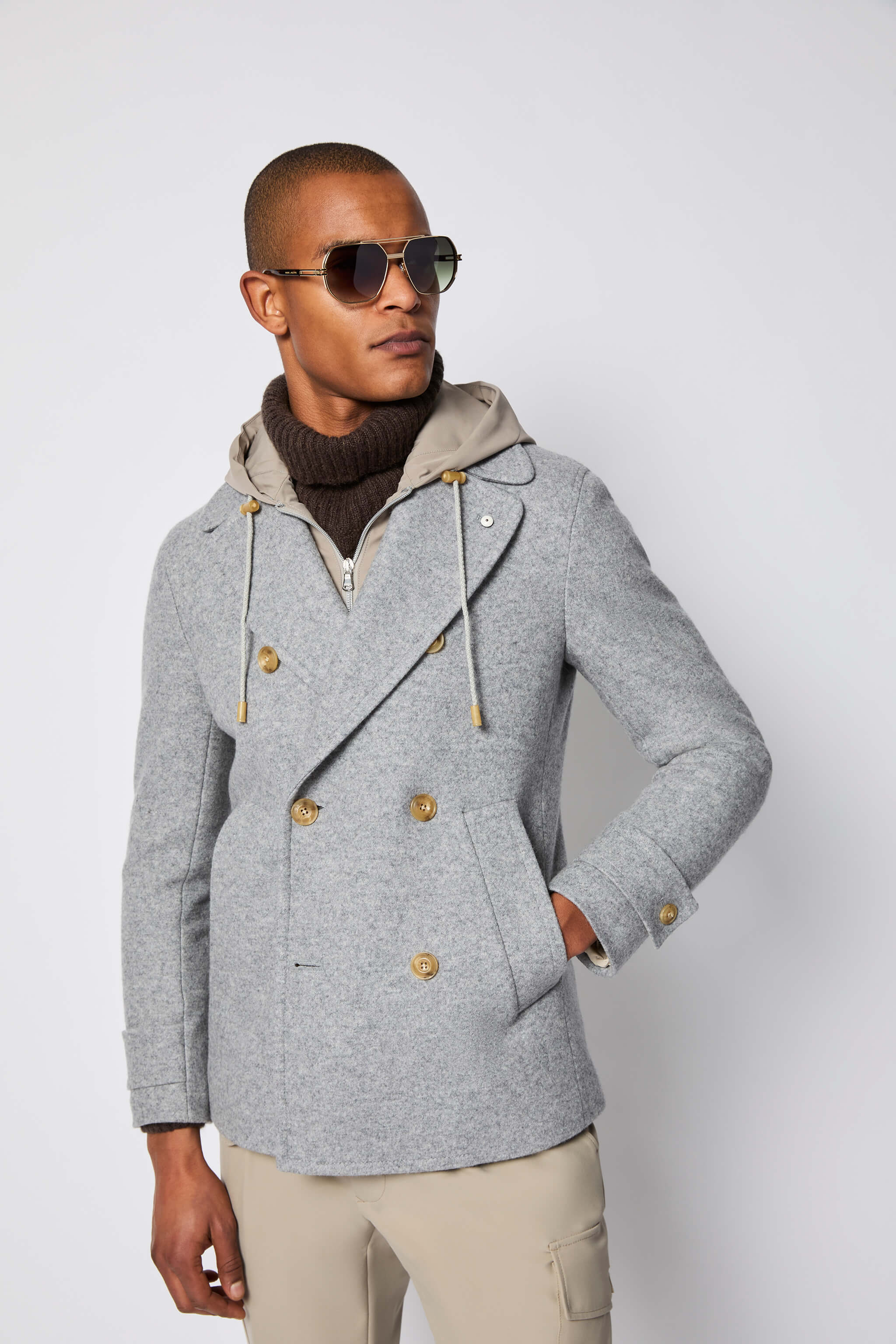 Hooded peacoat in light gray | L.B.M. 1911