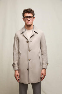 Duster coat in sand beige technical fabric | L.B.M. 1911