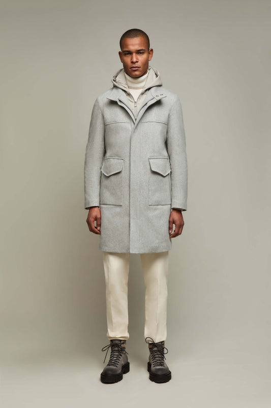 Wool parka in pearl gray