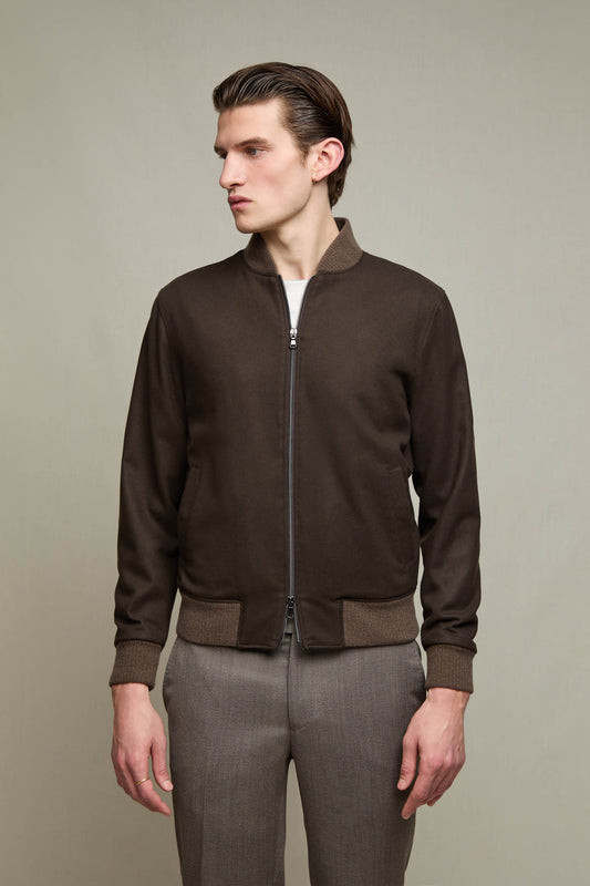 Wool bomber jacket in dark brown