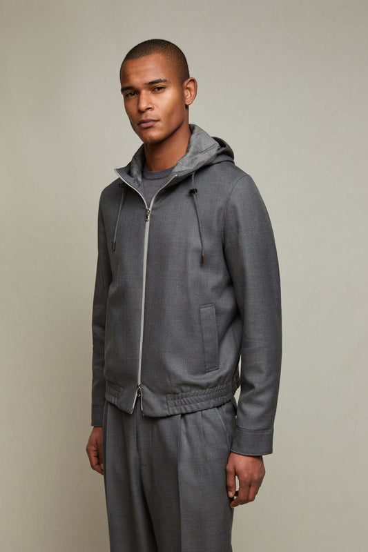 Wool zip-up hoodie in gray