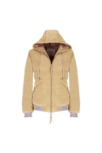 Hooded padded suede bomber jacket in hazelnut | L.B.M. 1911