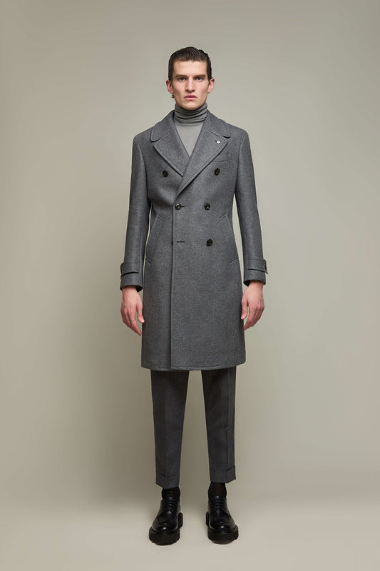 Double-breasted overcoat in gray mèlange