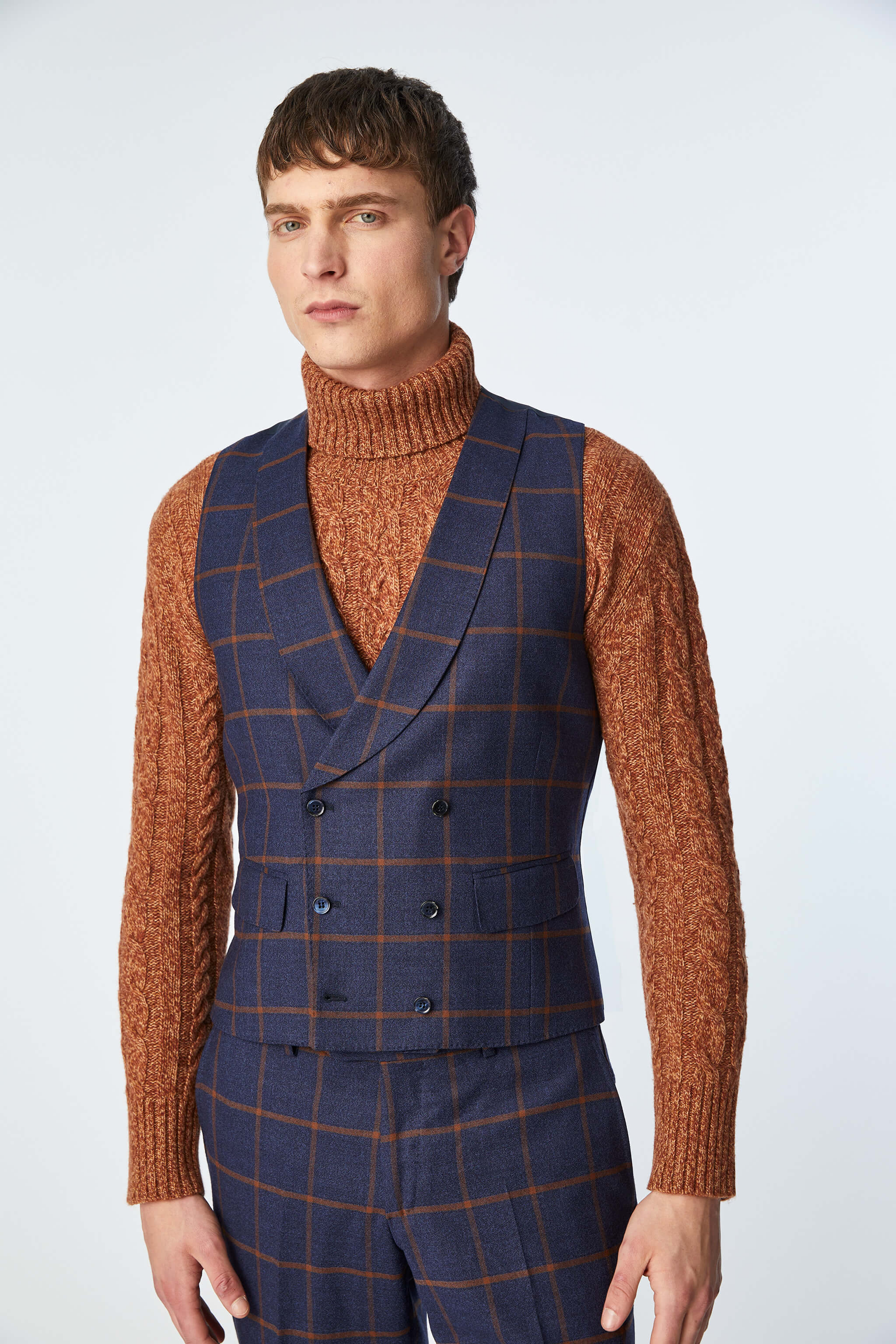 Blue patterned waistcoat sales