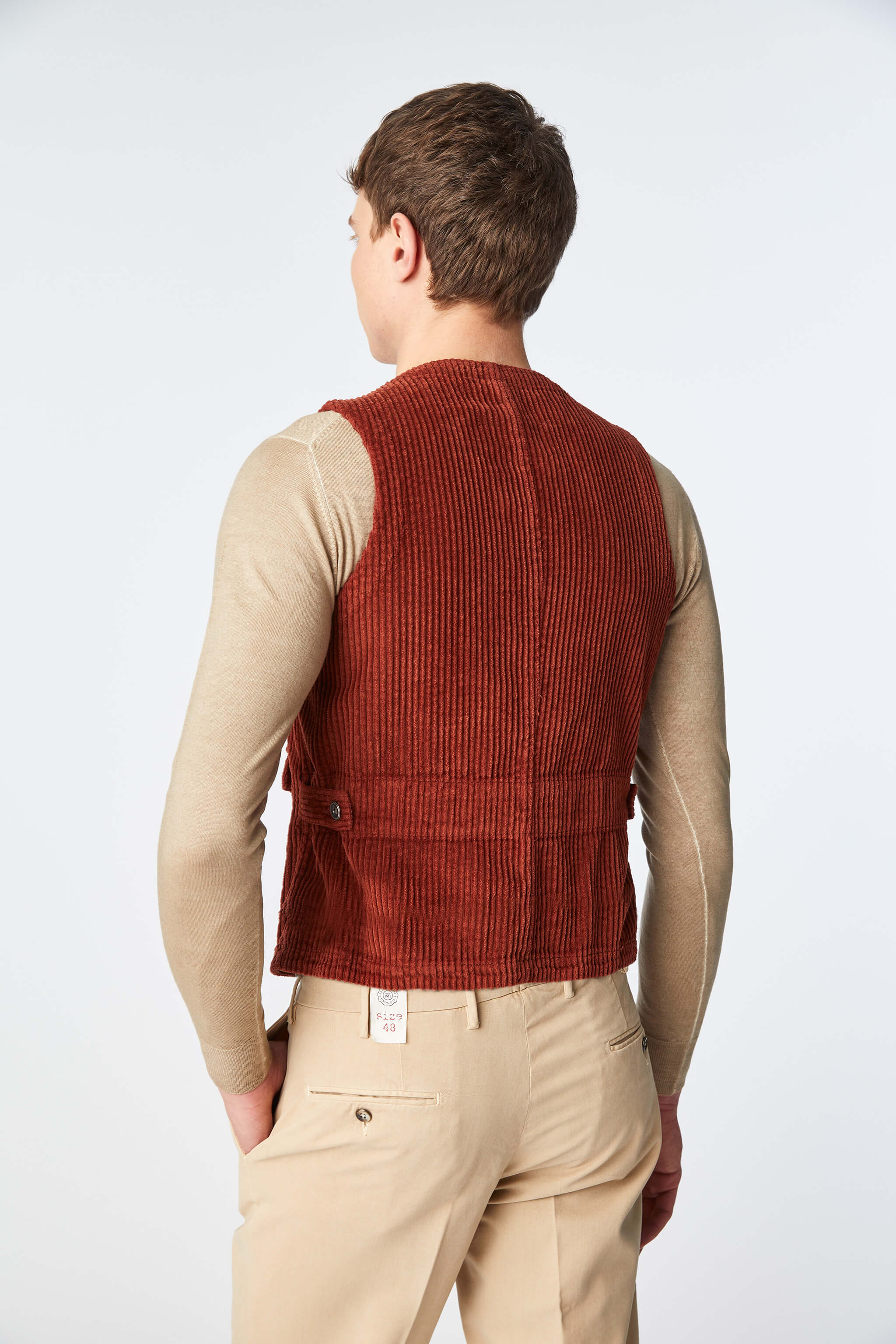 Garment-dyed army waistcoat in paprika orange