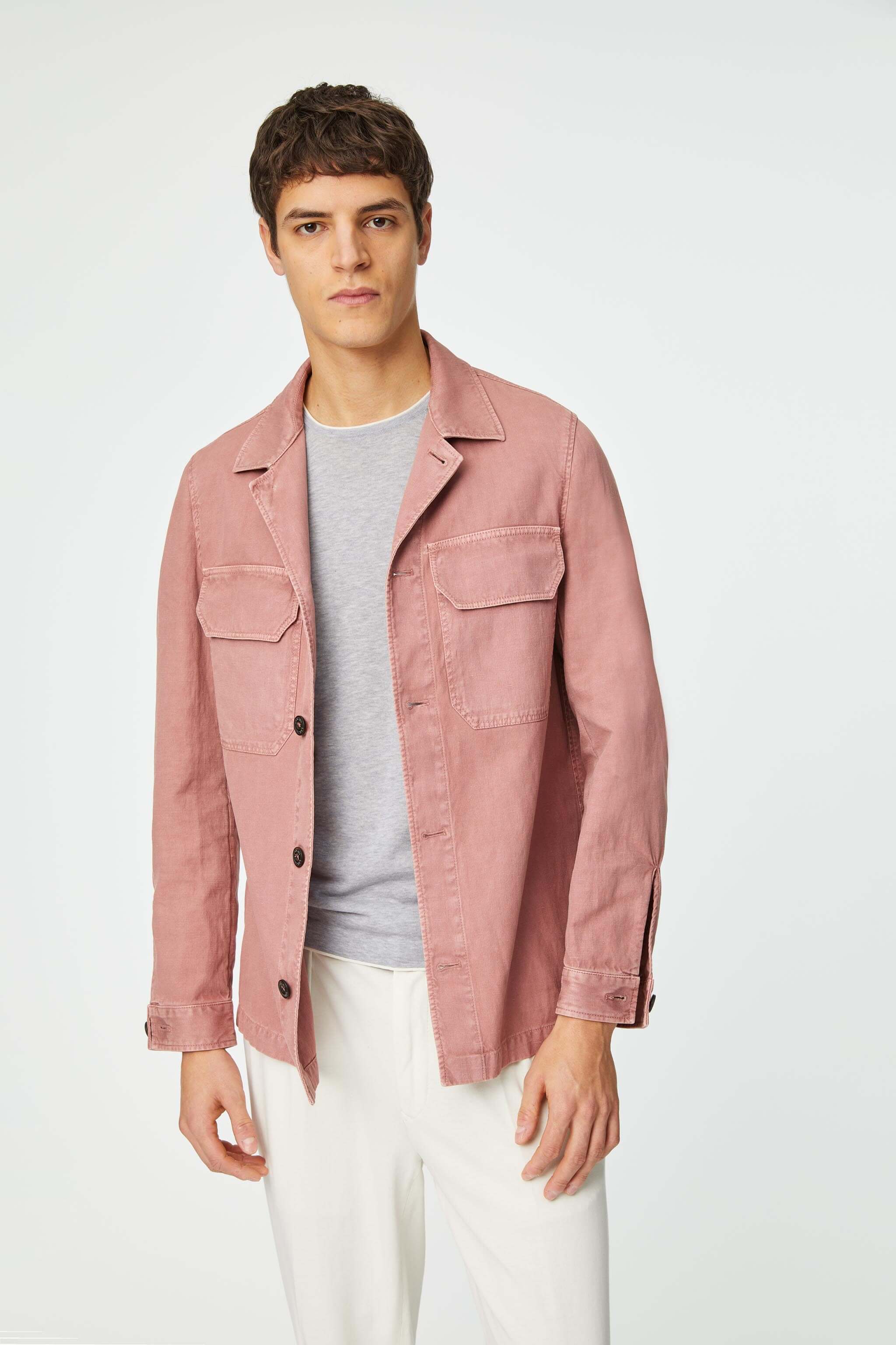 Garment-dyed pink overshirt