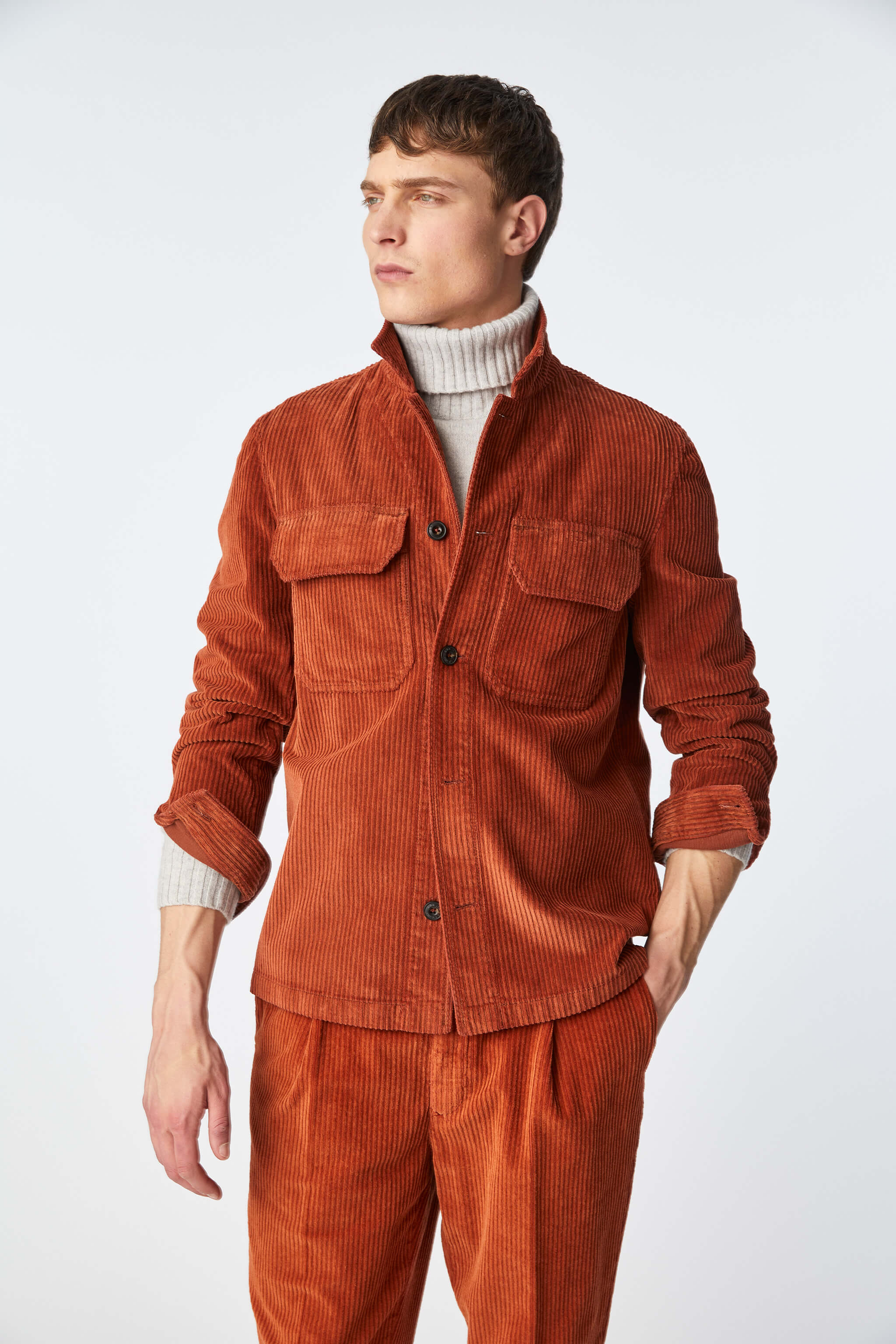 Garment-dyed overshirt in rust