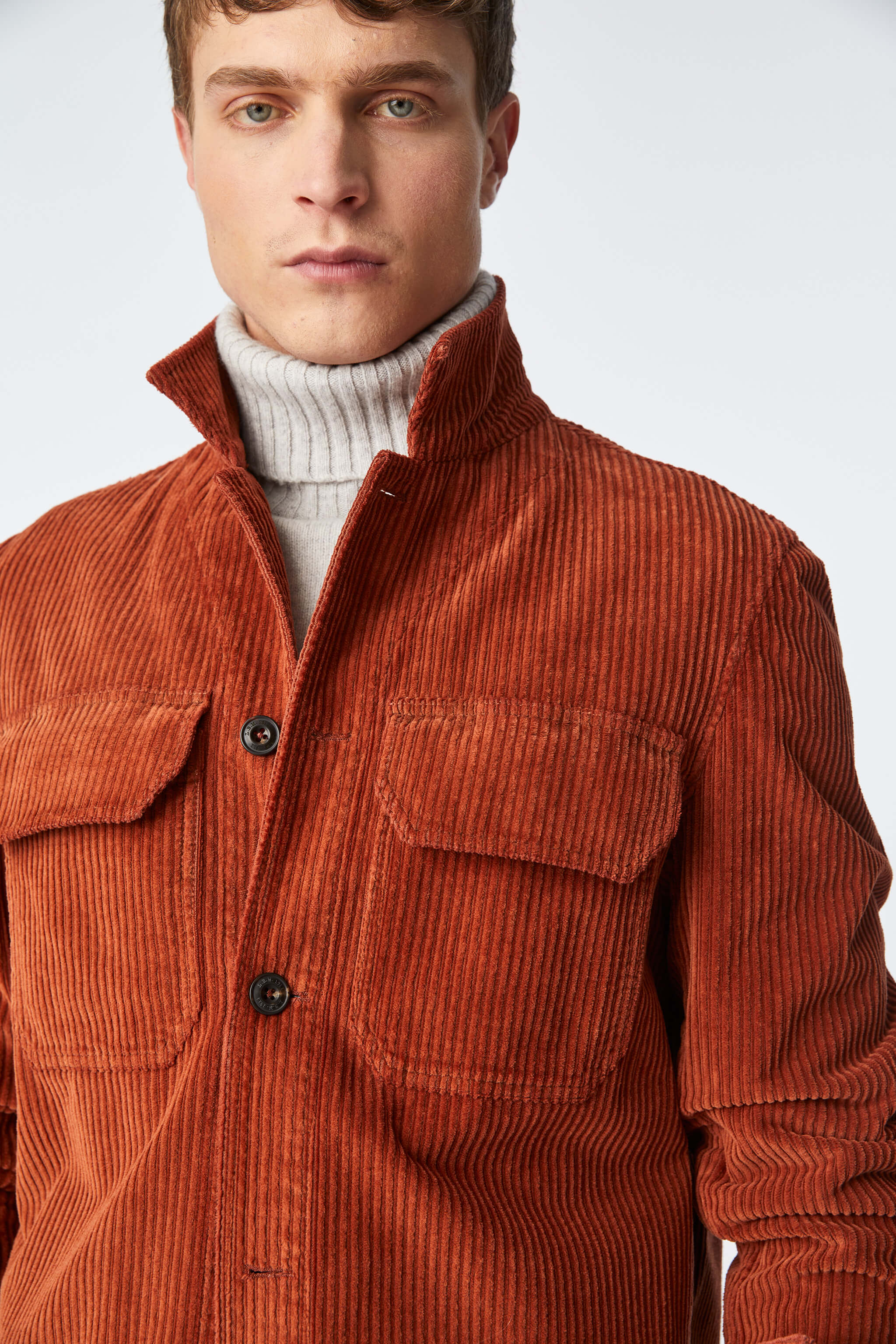 Garment-dyed overshirt in rust