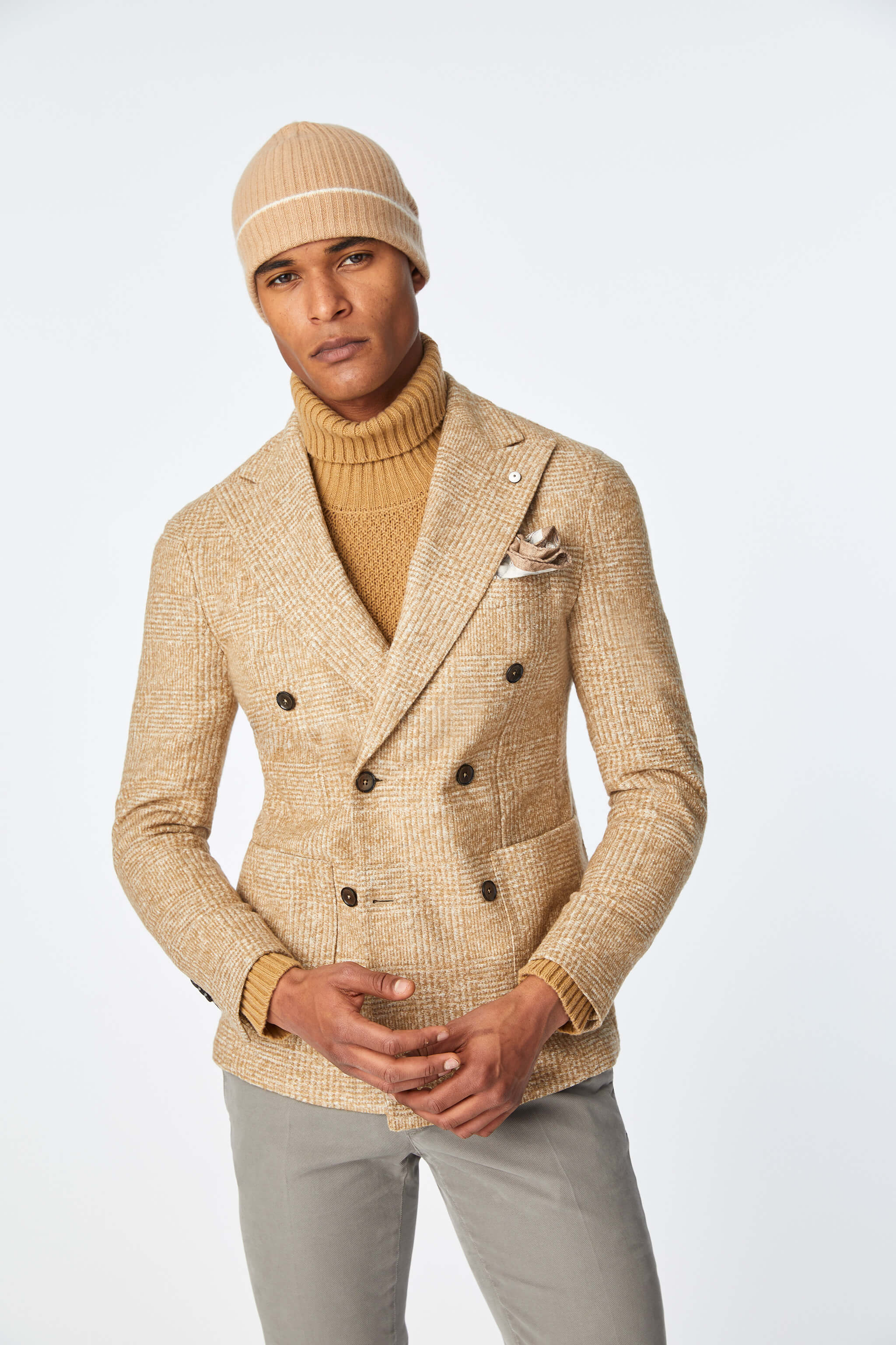 Double-breasted TOM jacket in beige jersey