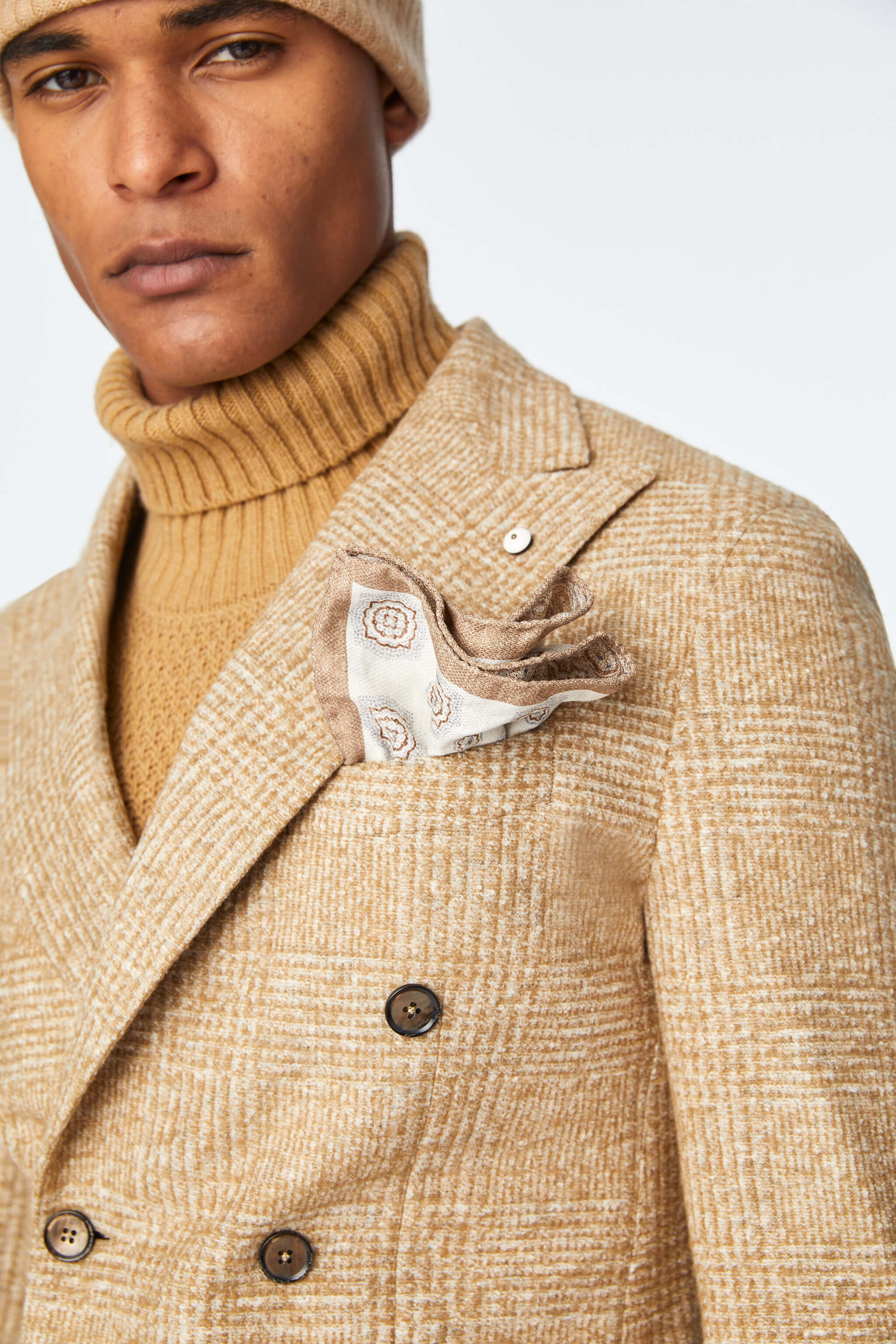 Double-breasted TOM jacket in beige jersey