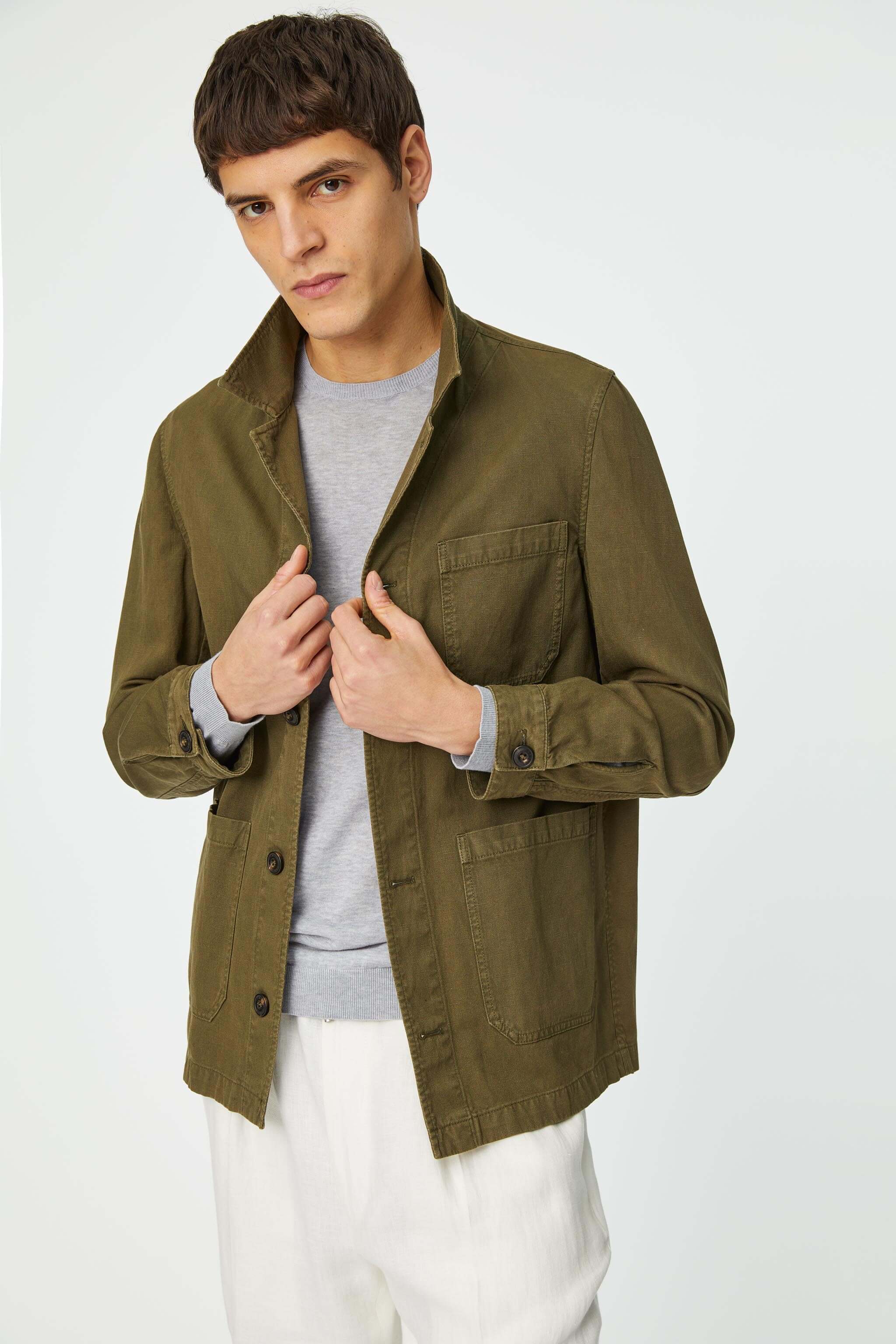 Garment-dyed Overshirt in army green