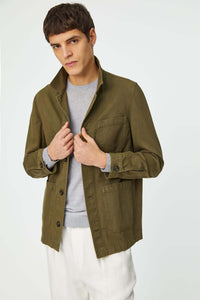 Garment-dyed overshirt in army green dark green