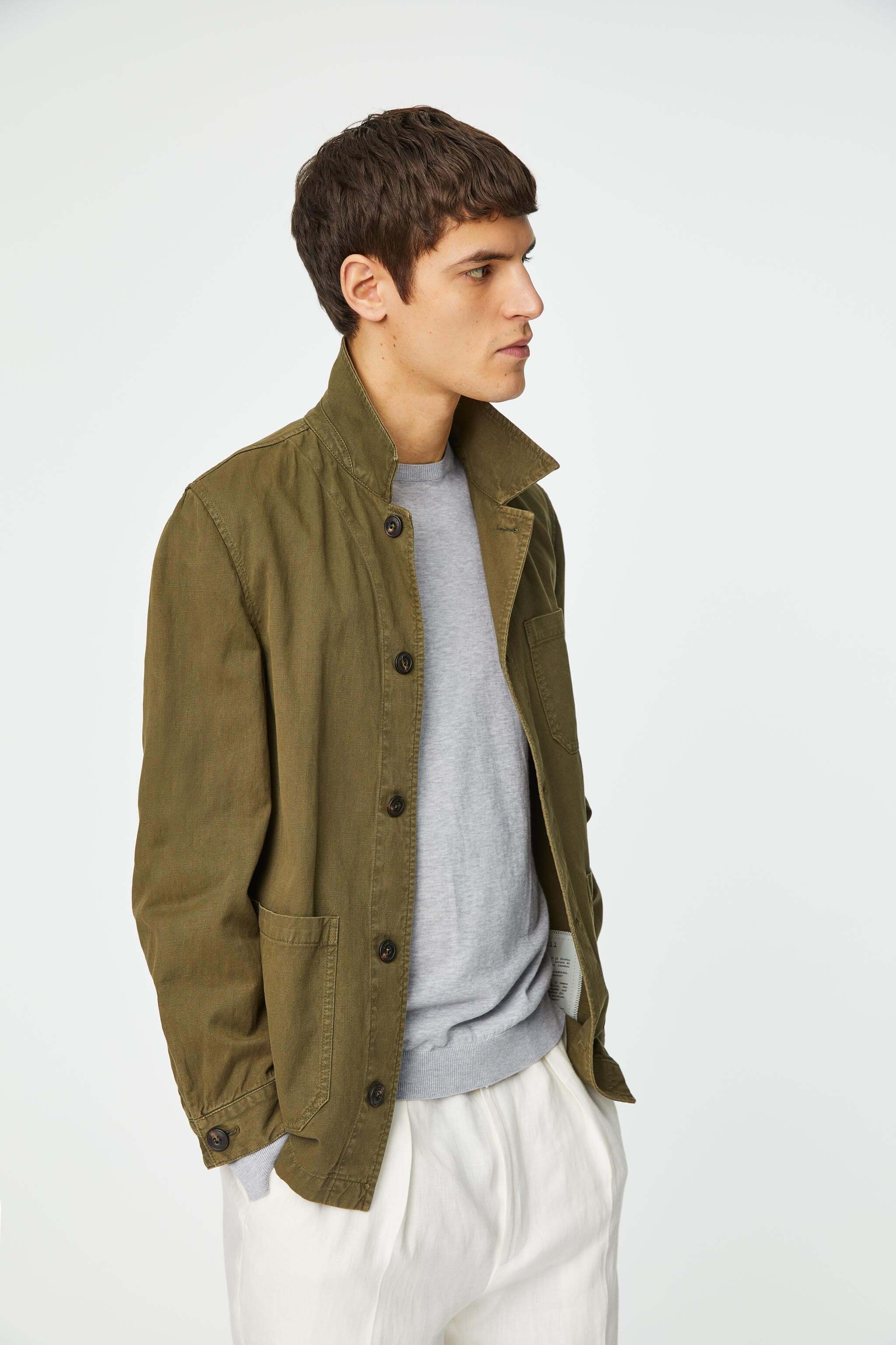 Garment-dyed Overshirt in army green