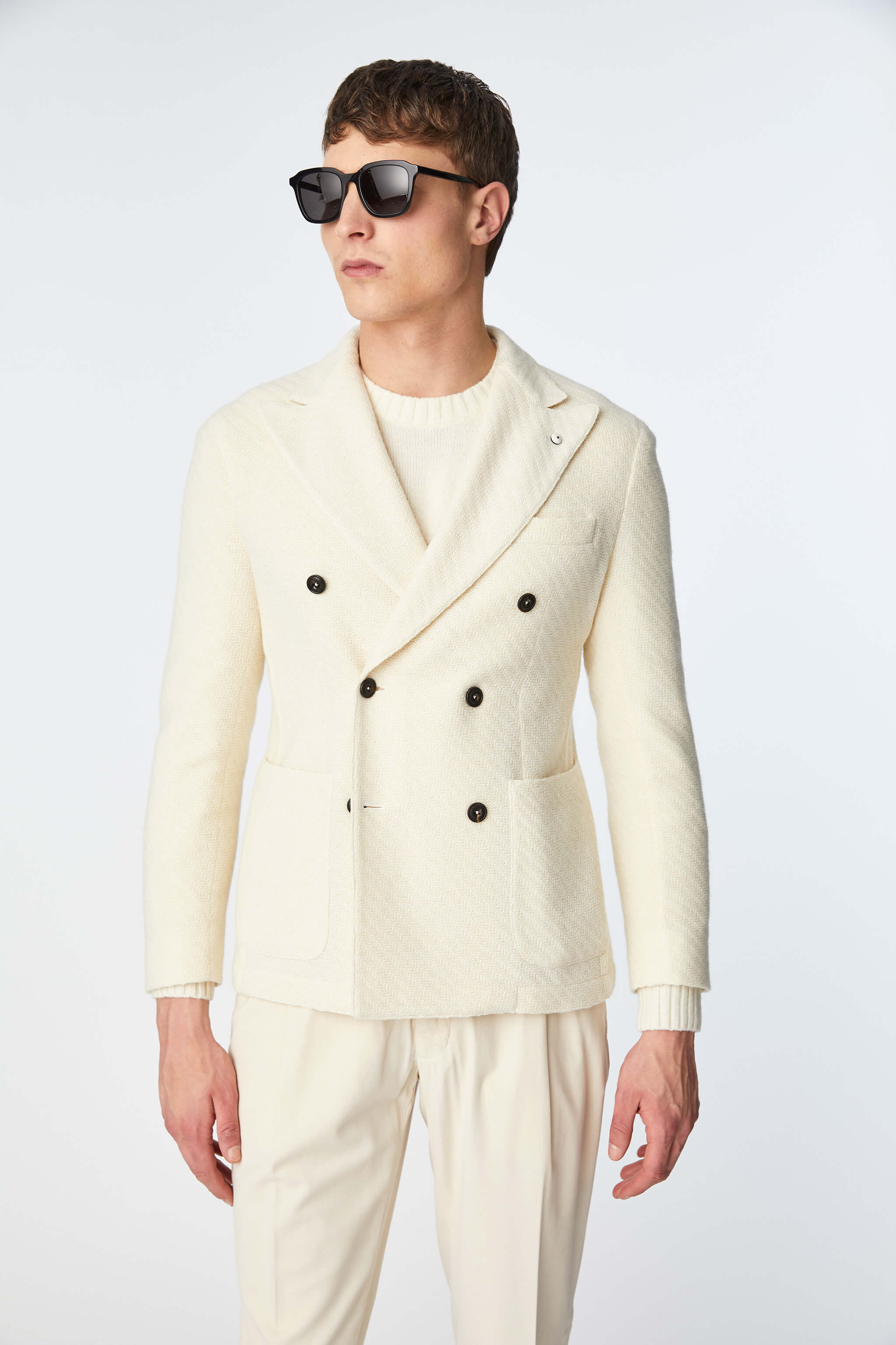 Double-breasted jacket in ivory