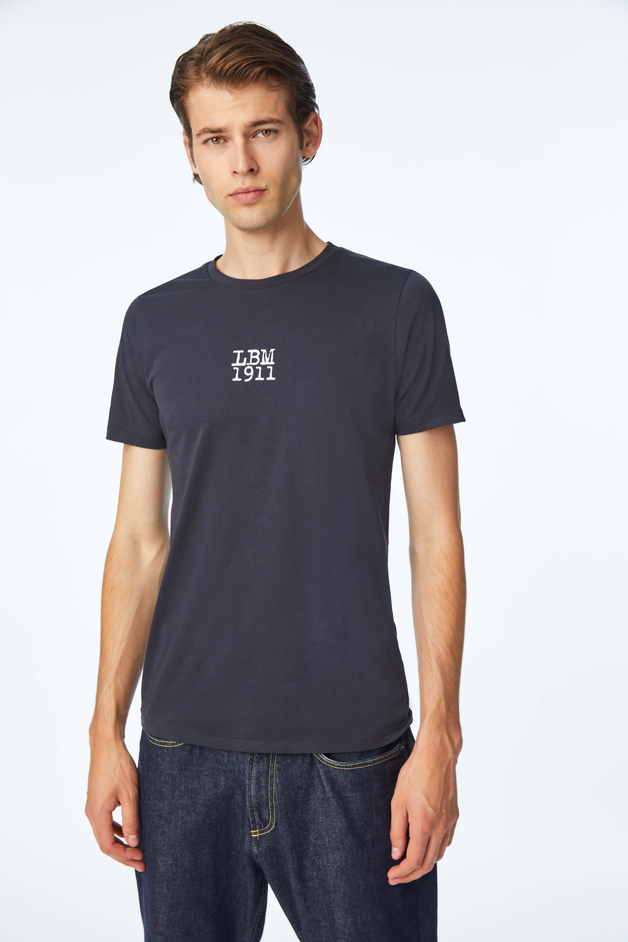 T-shirt in cotone blu con logo