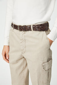 Braided buffalo leather belt brown