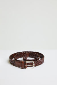 Braided buffalo leather belt brown