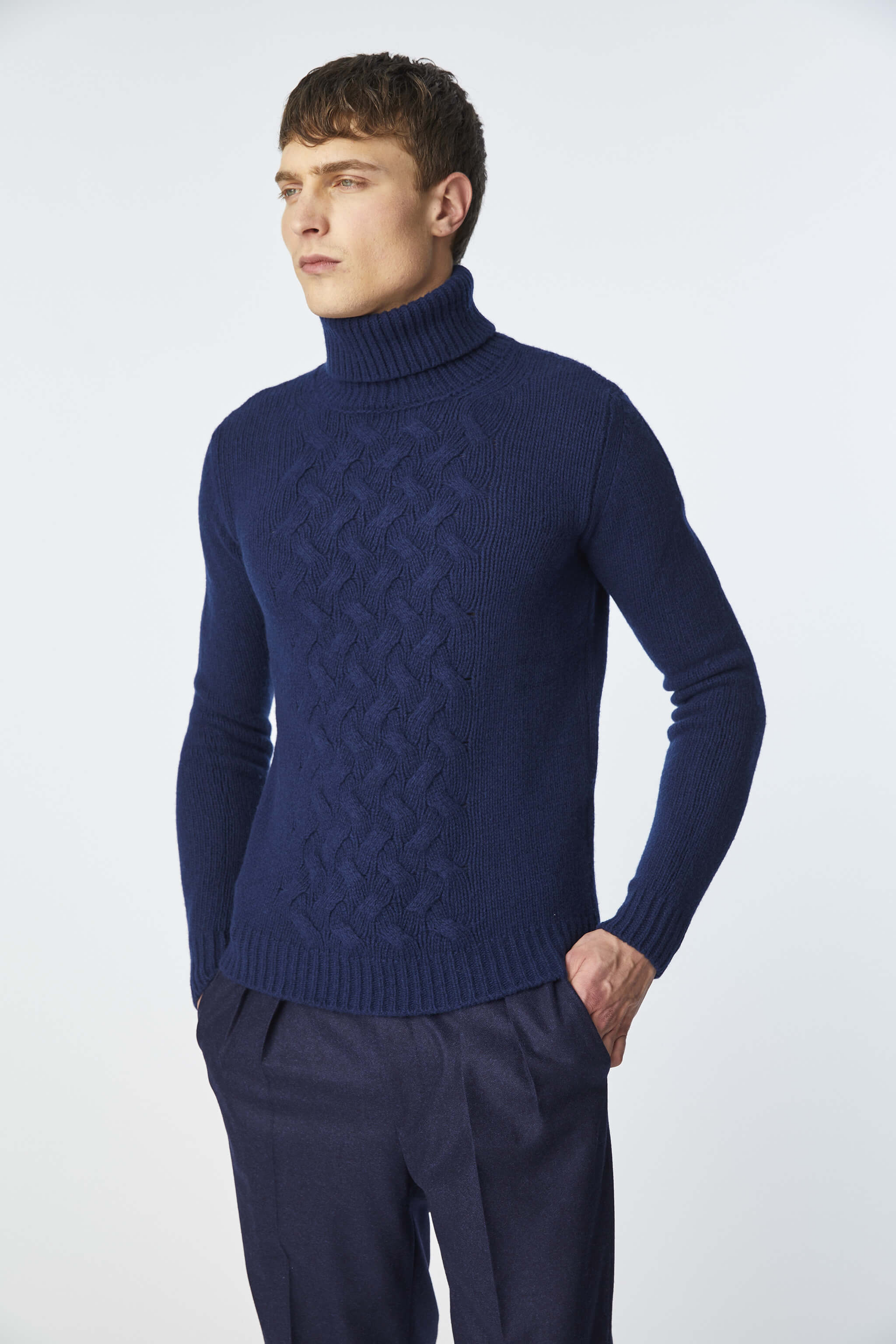 Blue turtleneck