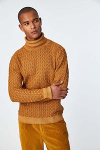 Garment-dyed turtleneck in yellow ochre earth