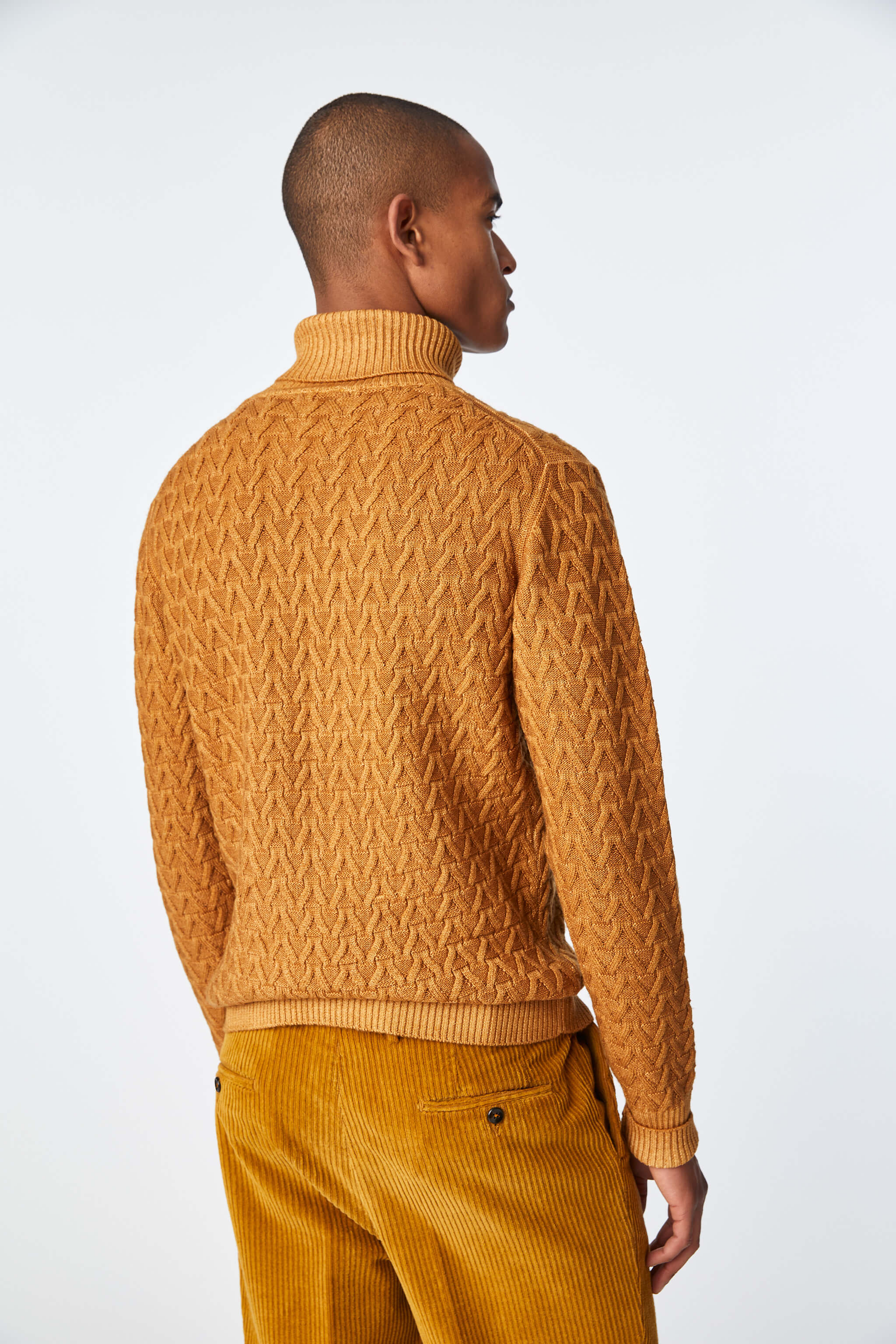 Garment-dyed turtleneck in yellow ochre