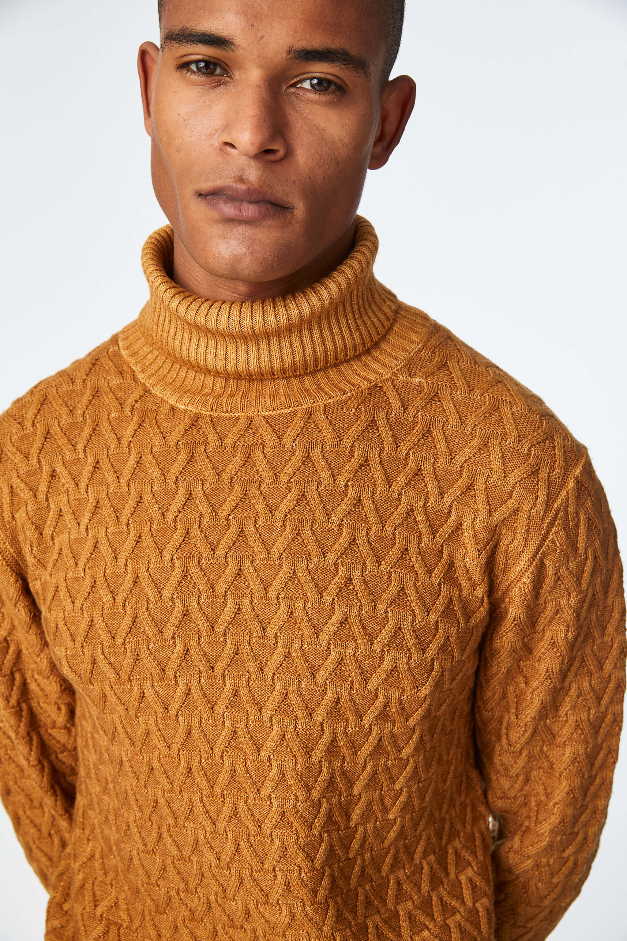 Garment-dyed turtleneck in yellow ochre