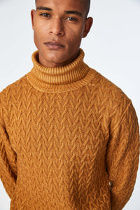 Garment-dyed turtleneck in yellow ochre earth