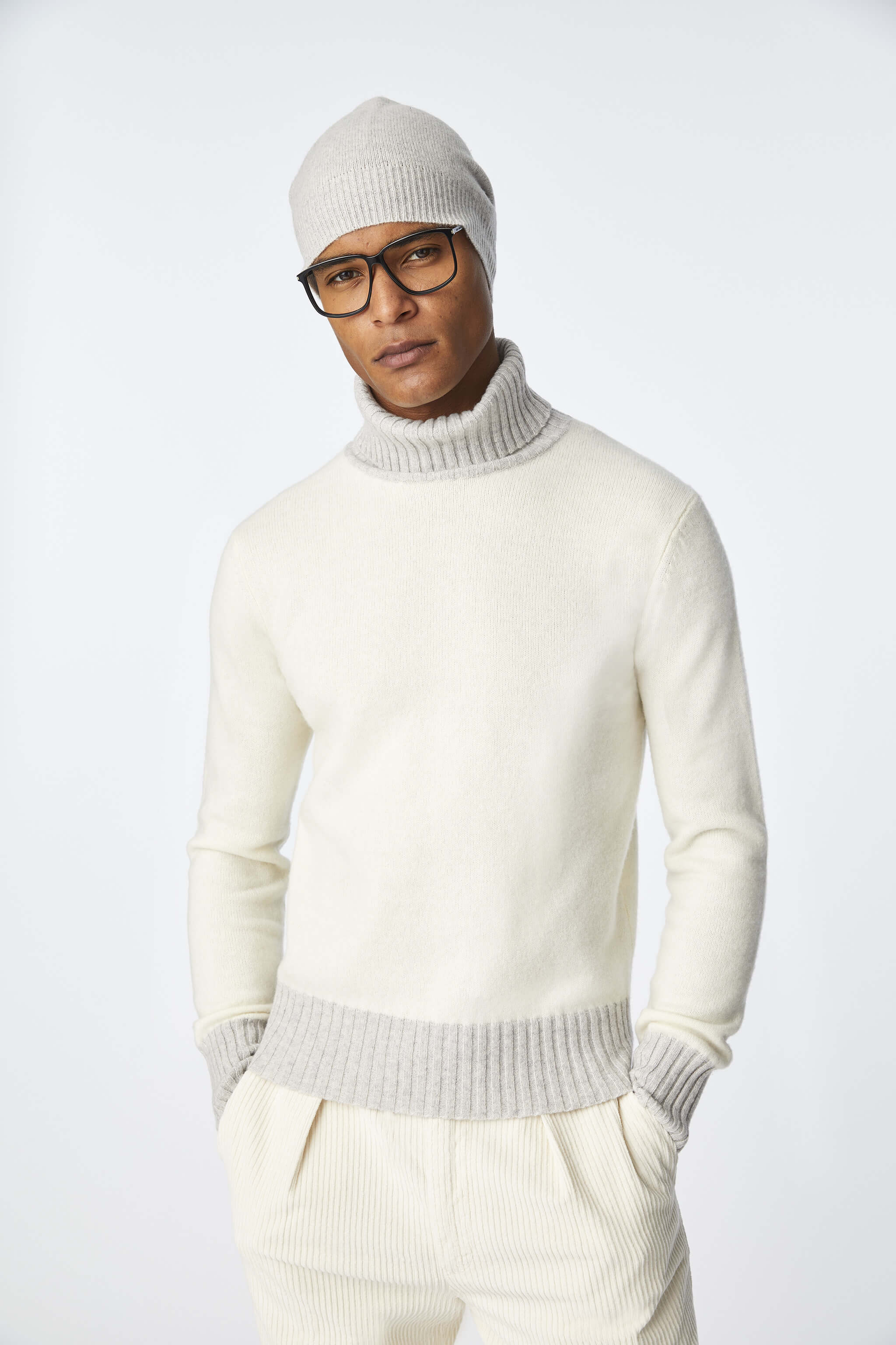 White turtleneck with contrast details