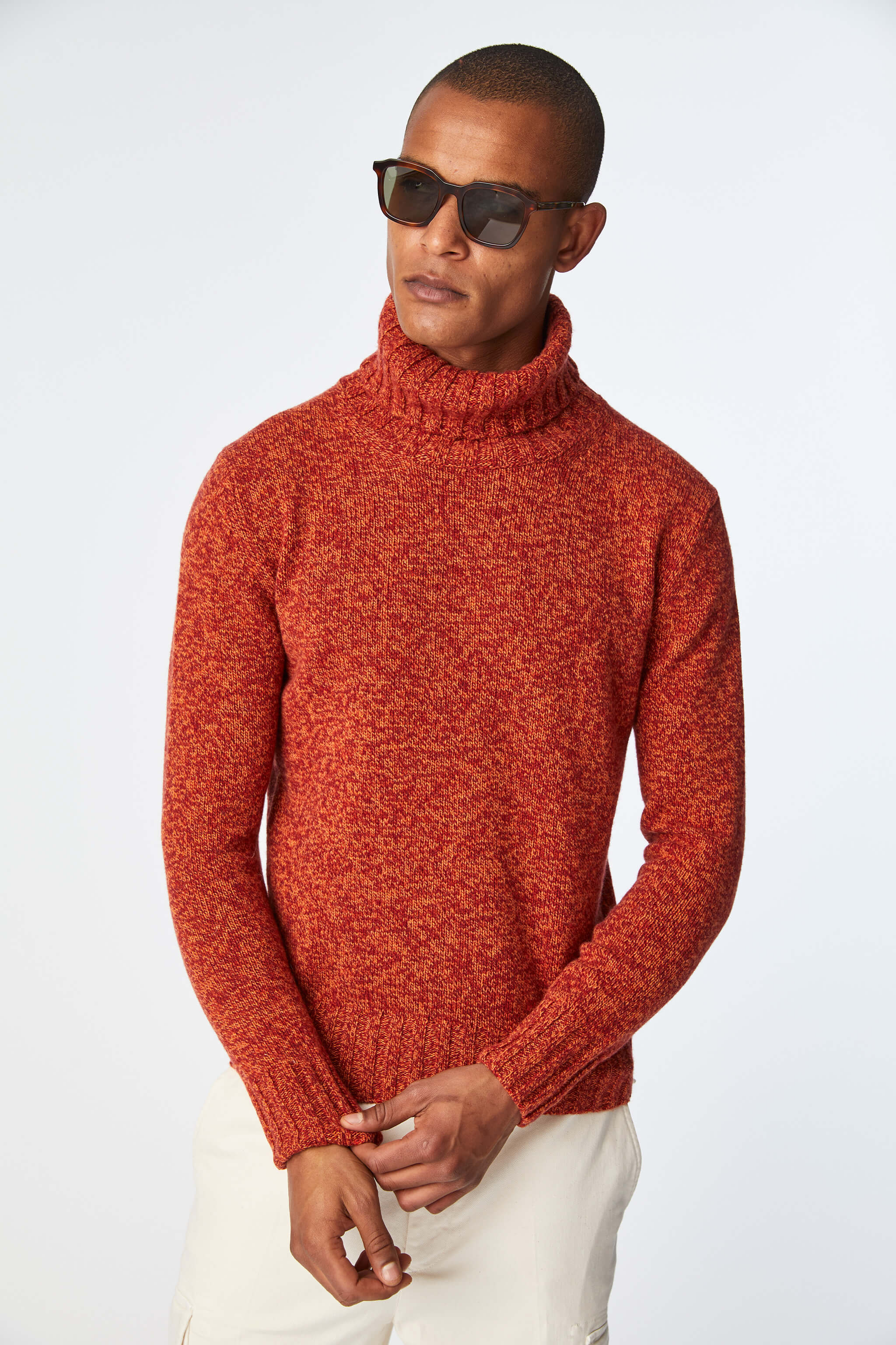 Mens orange turtleneck shirt top