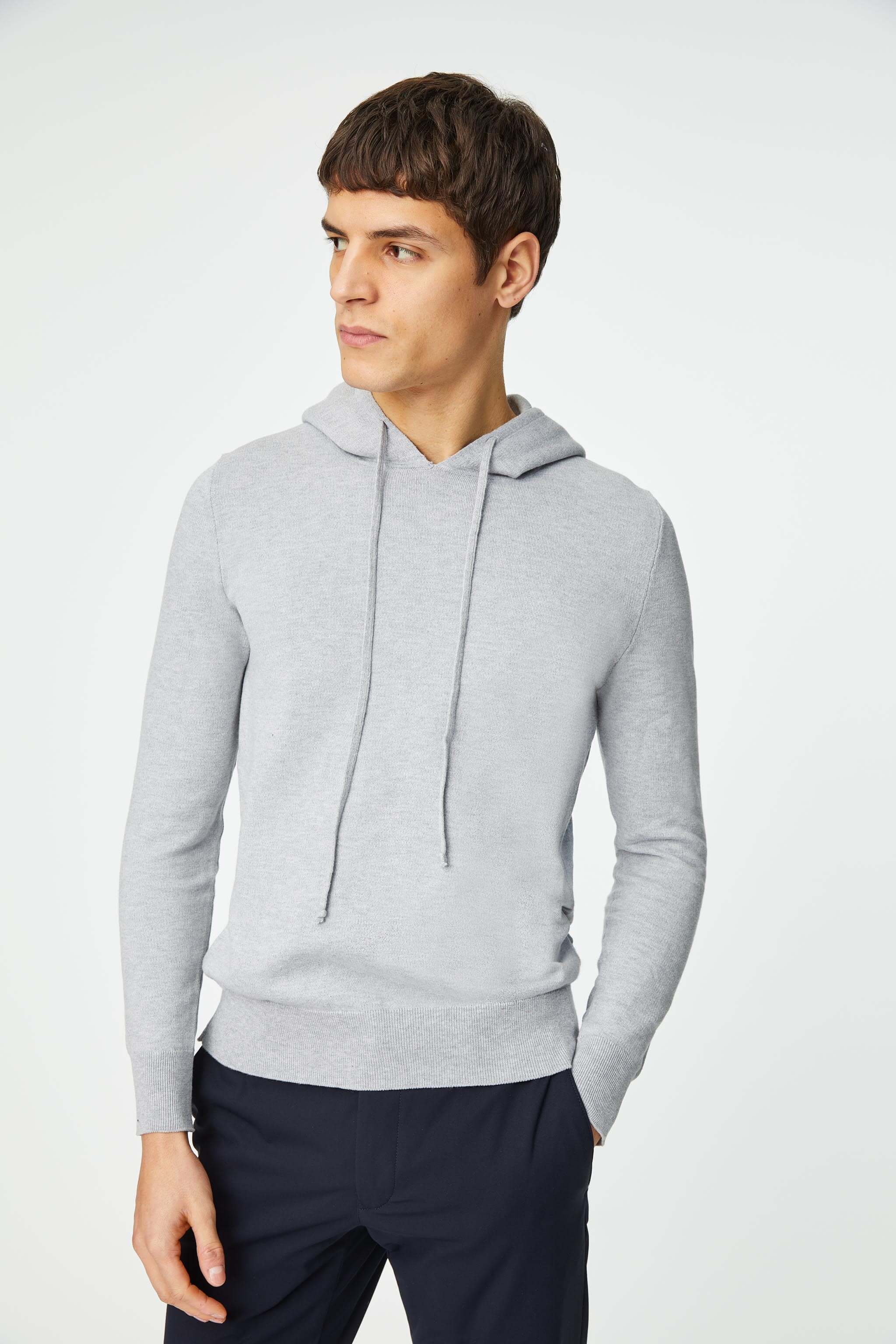 Cotton knit hoodie in gray