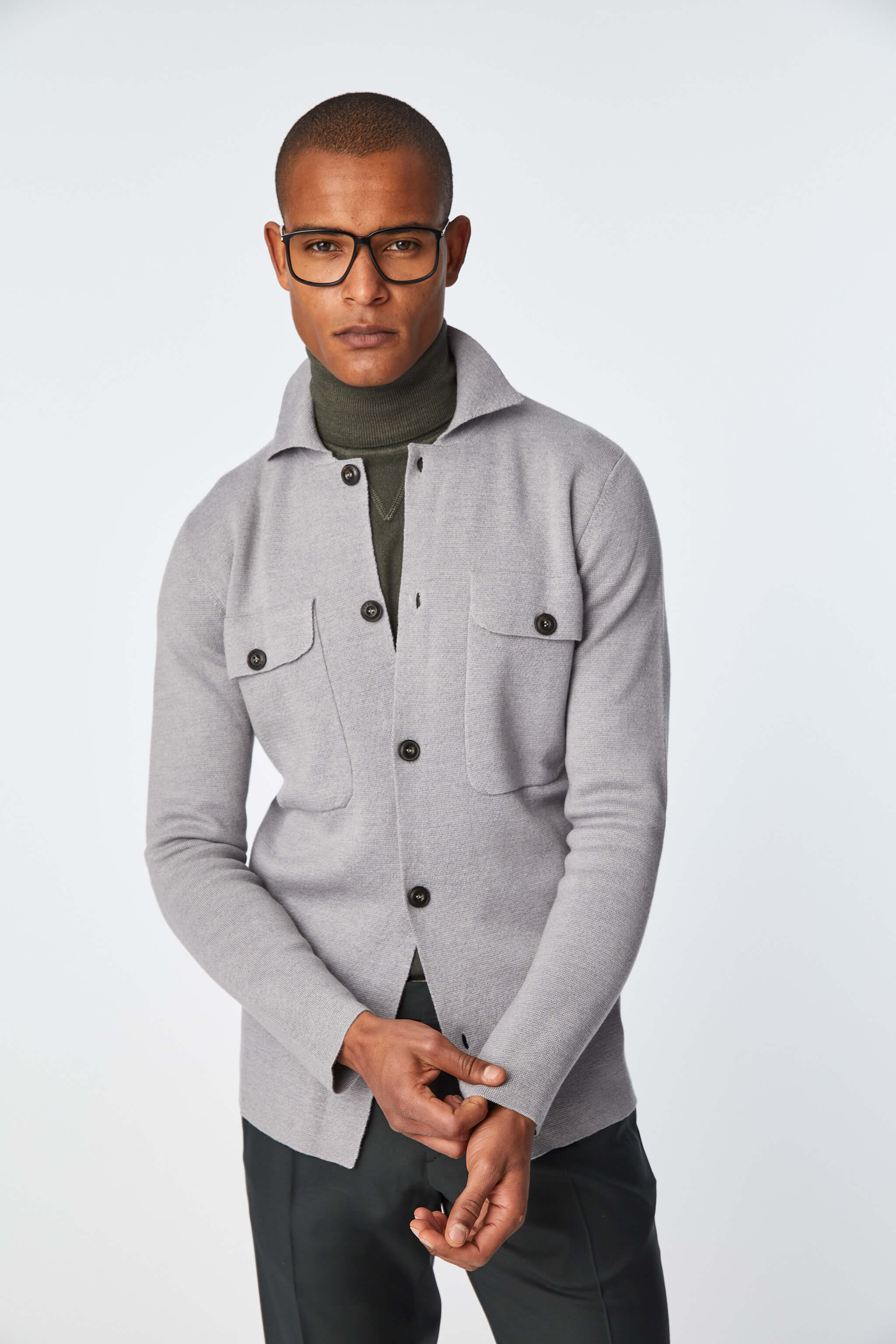 Drop stitch overshirt in gray