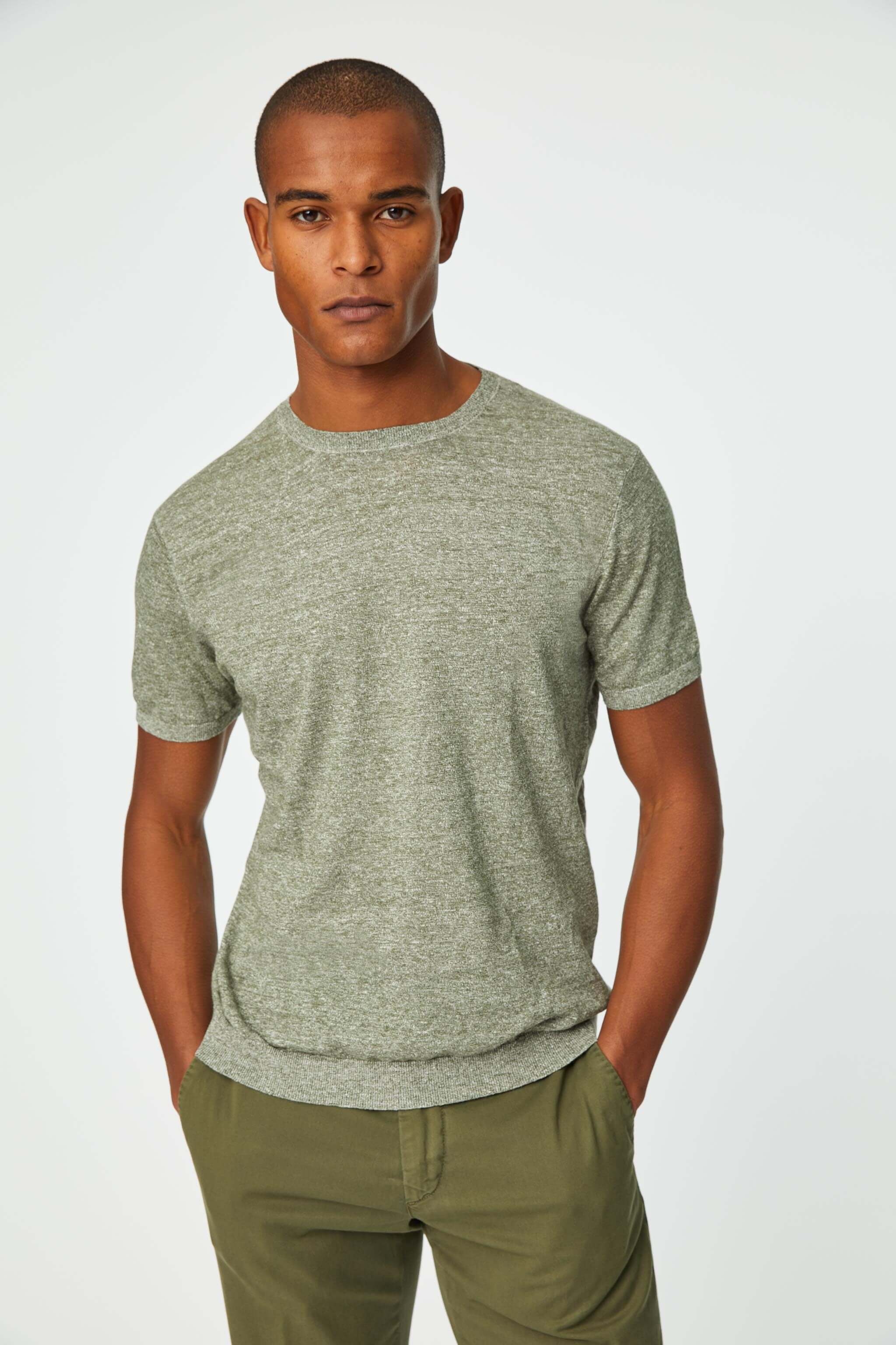 Linen and cotton T-shirt in sage green