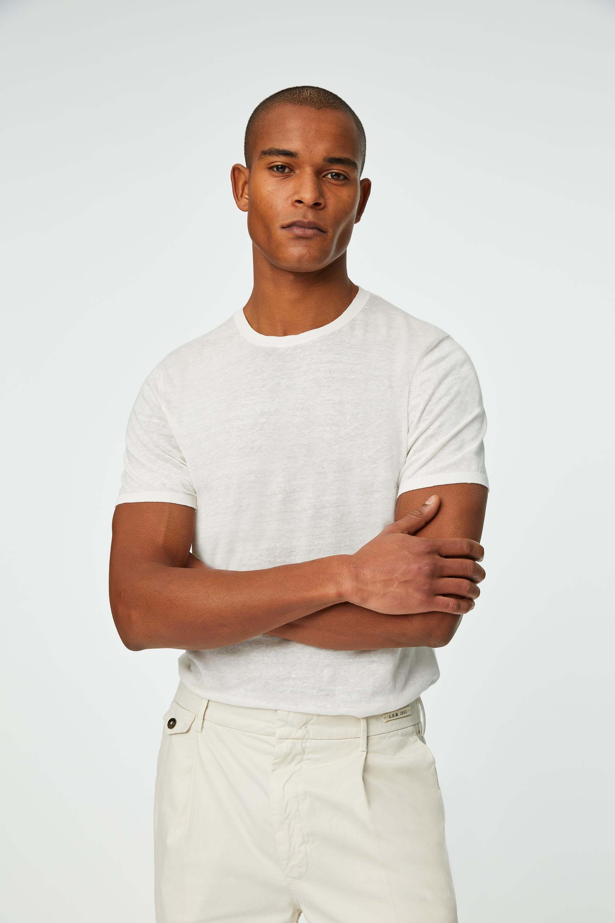 Linen and cotton T-shirt in milky white