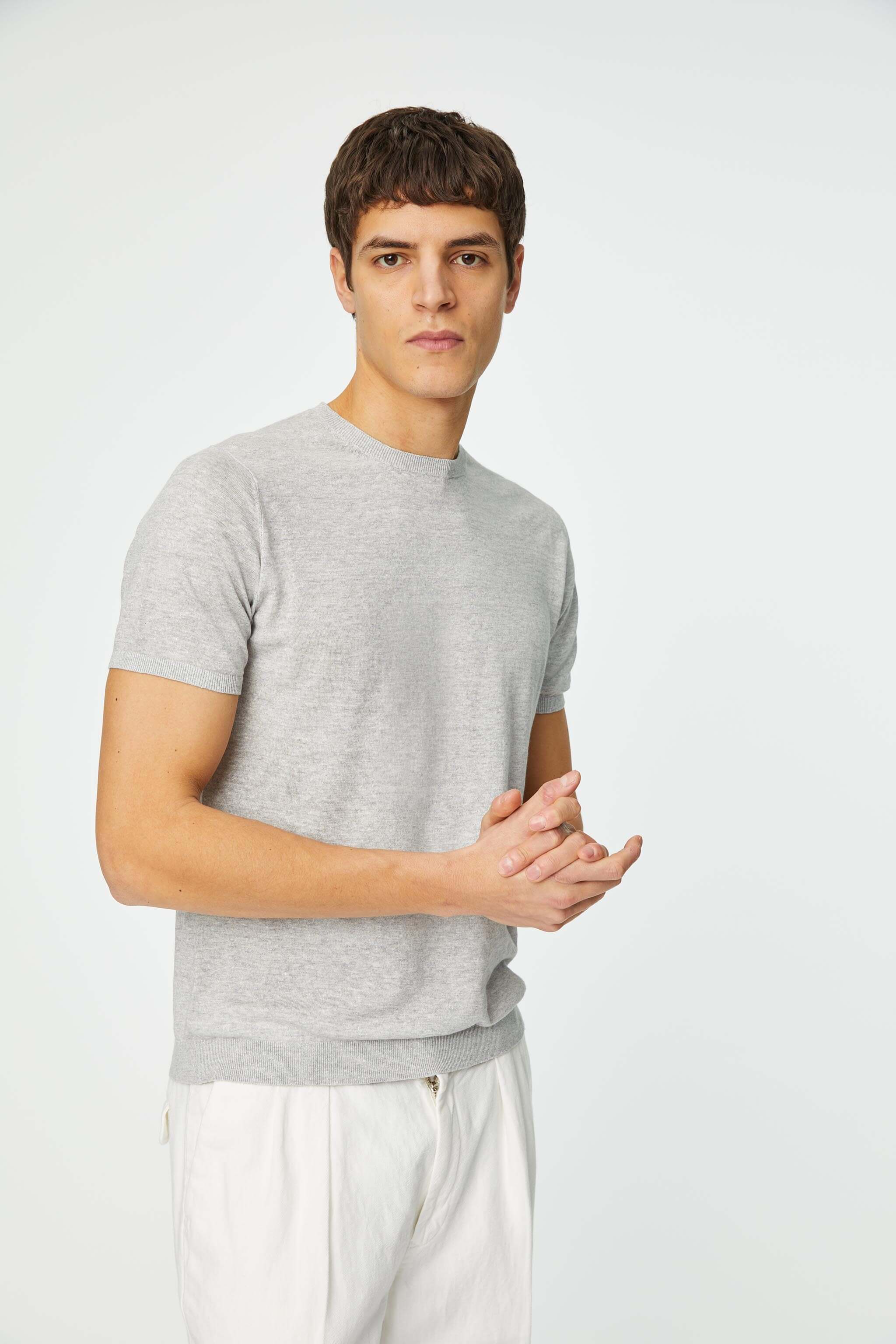 Linen and cotton T-shirt in soft gray