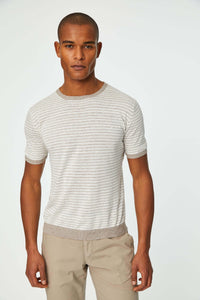 Stripe linen and cotton t-shirt in milky white white