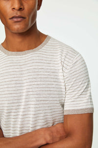 Stripe linen and cotton t-shirt in milky white white