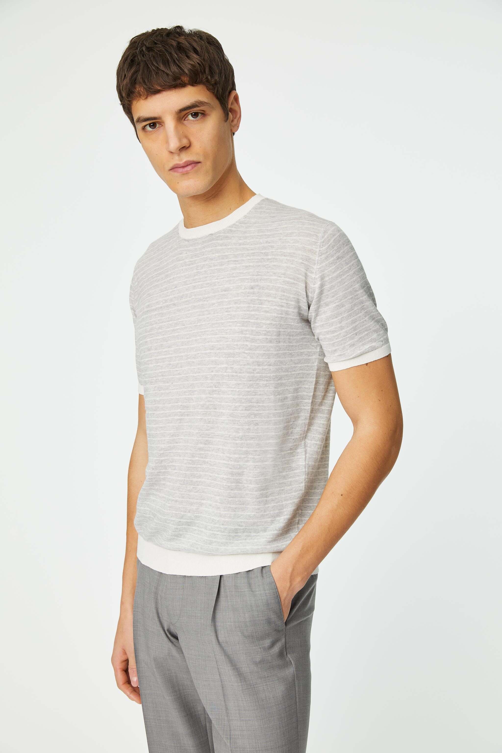 Linen and cotton stripe T-shirt in gray