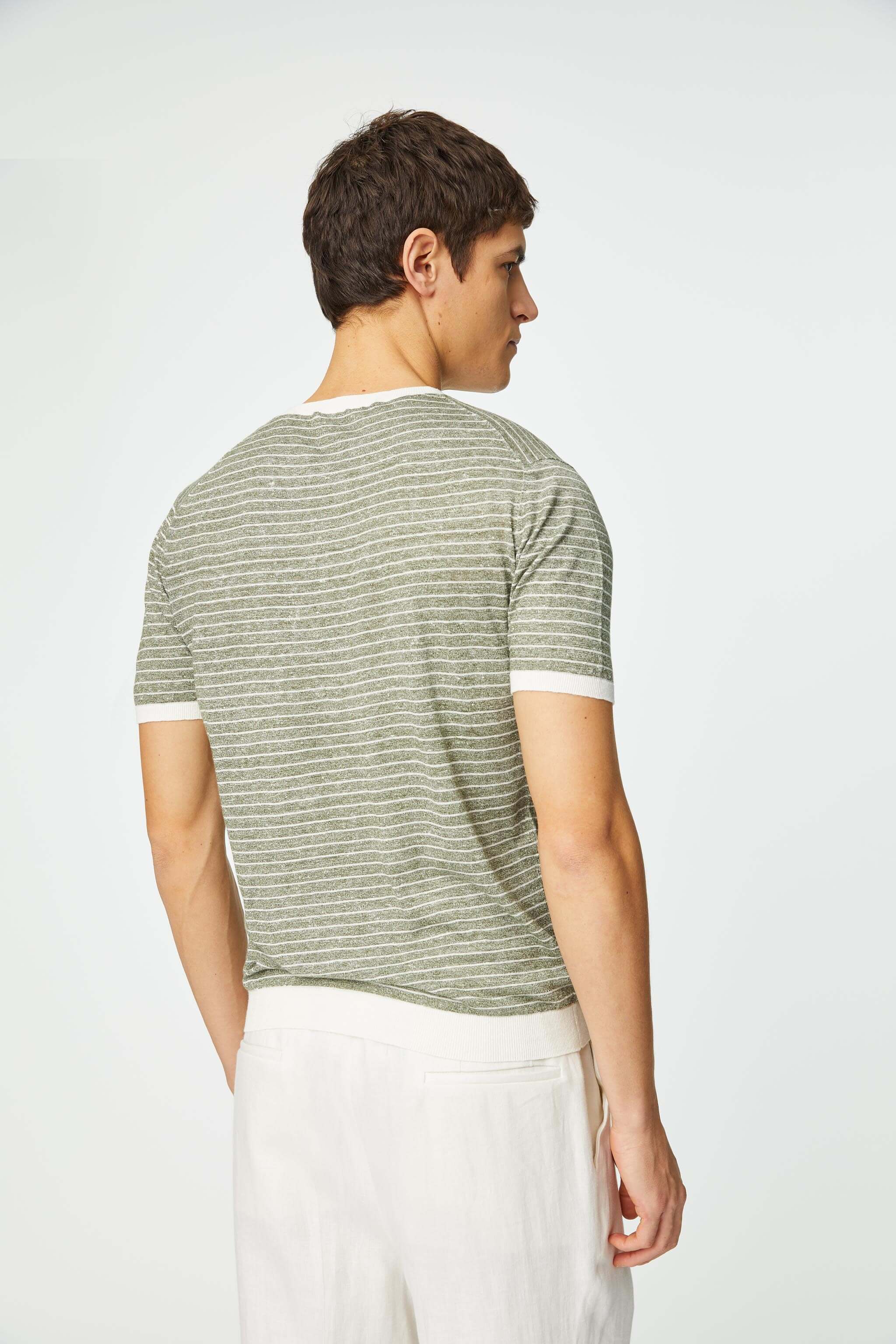 Stripe linen and cotton T-shirt in sage