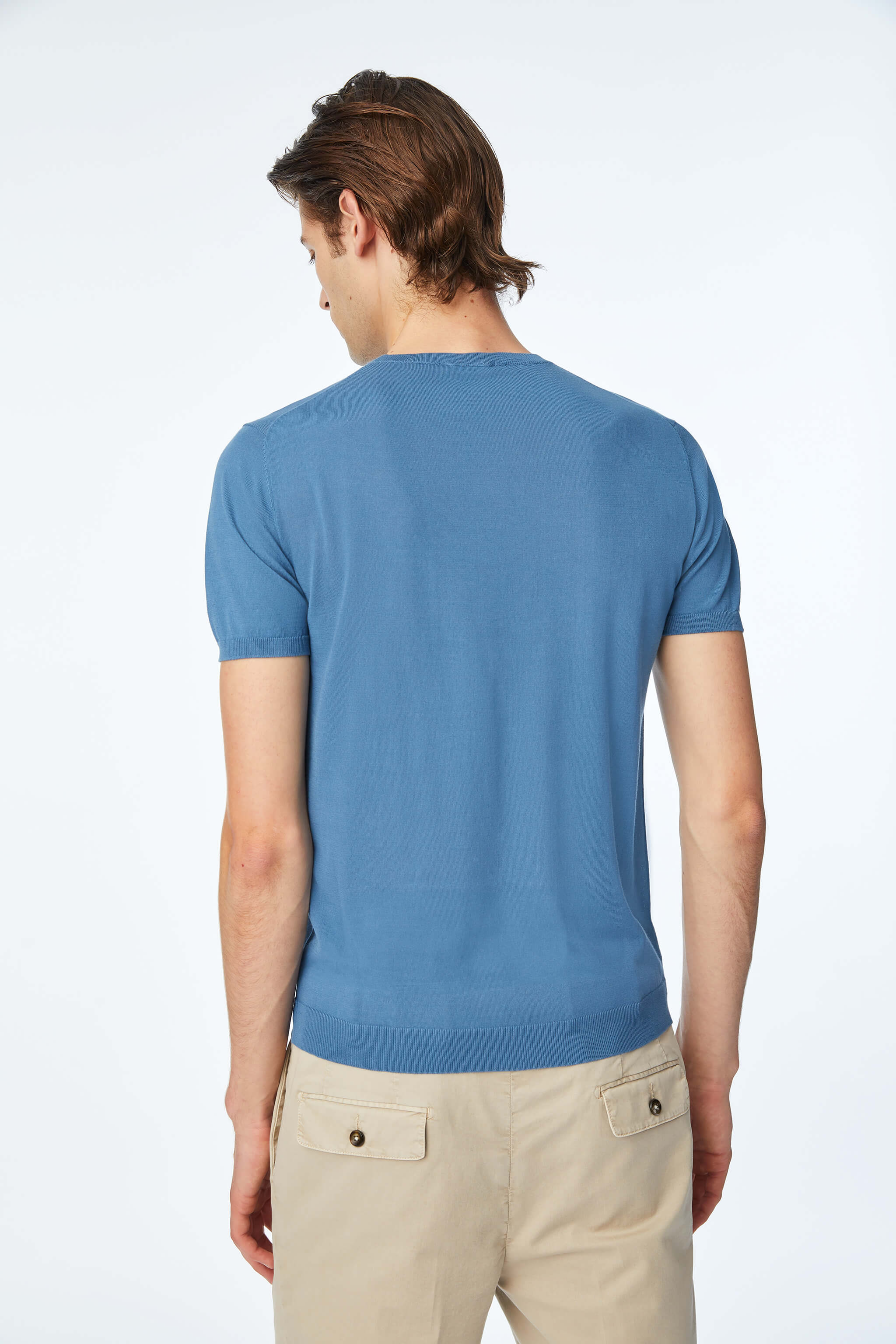 Short-sleeve cotton shirt in Light Blue