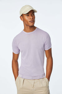 Short-sleeve cotton shirt in lilac purple