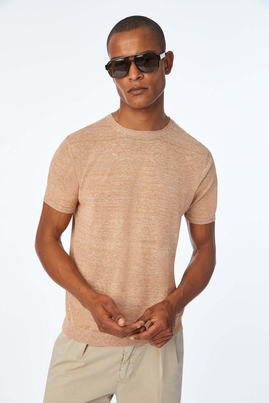 Short-sleeve cotton shirt in Beige