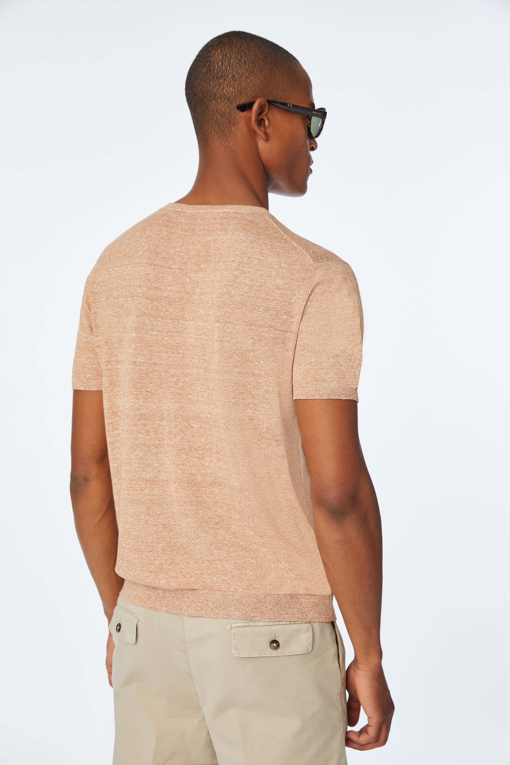 Short-sleeve cotton shirt in Beige