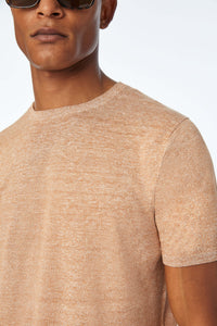 Short-sleeve cotton shirt in beige brick