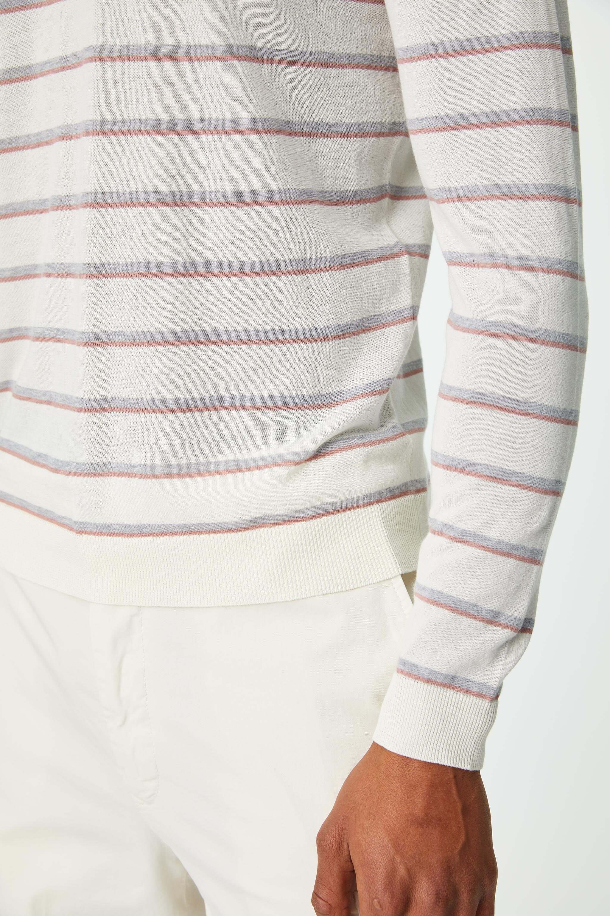 Long-sleeve milky white stripe cotton shirt