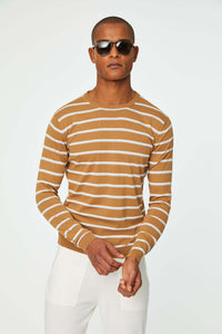 Long-sleeve camel shirt in striped cotton earth