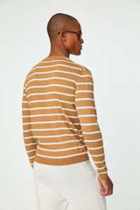 Long-sleeve camel shirt in striped cotton earth