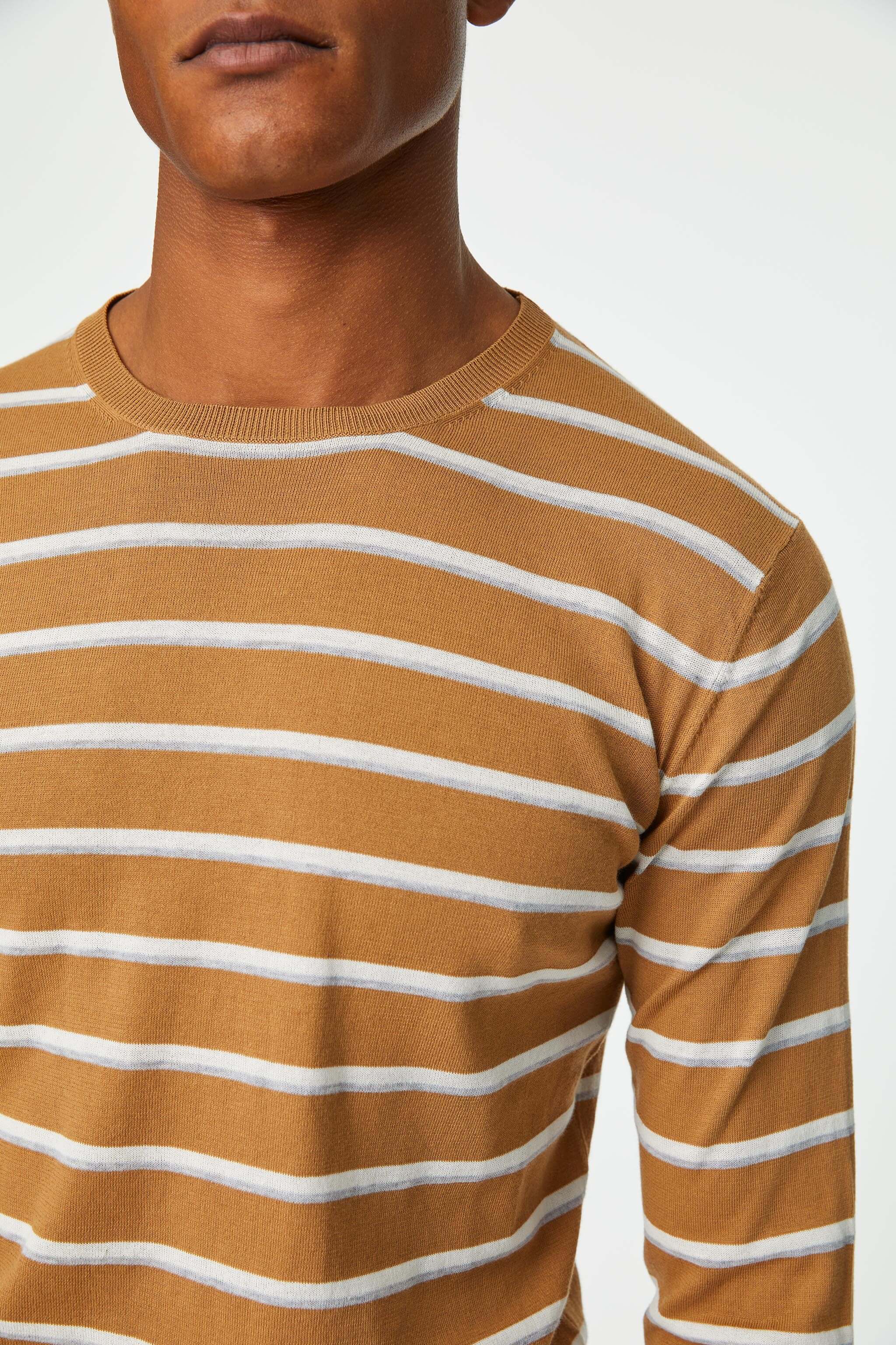 Long-sleeve camel shirt in striped cotton