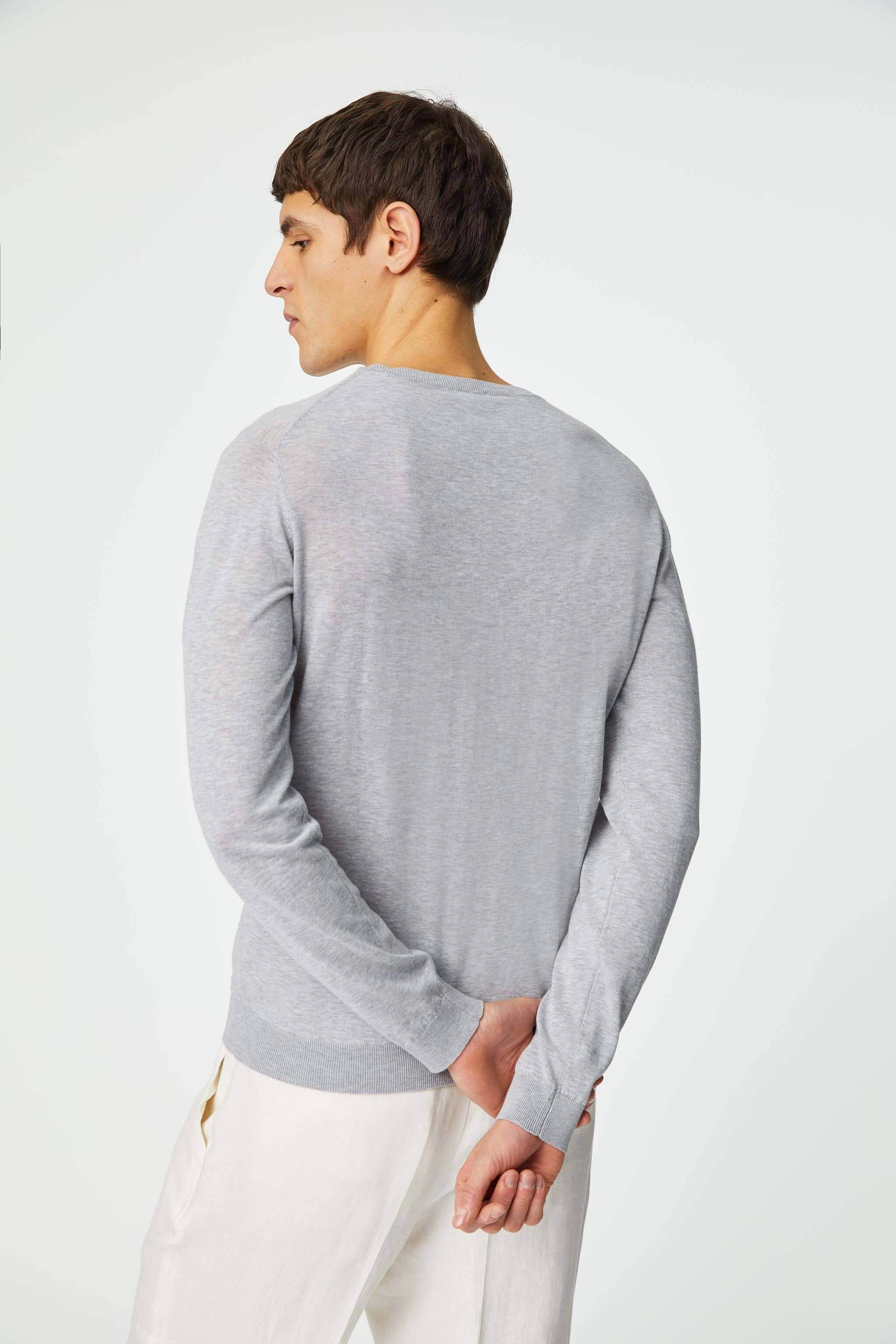 Long-sleeve cotton T-shirt in soft gray