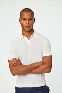 Short-sleeve knit polo in milky white white
